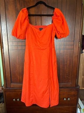 Banana Republic Orange Puff-Sleeve Midi Dress